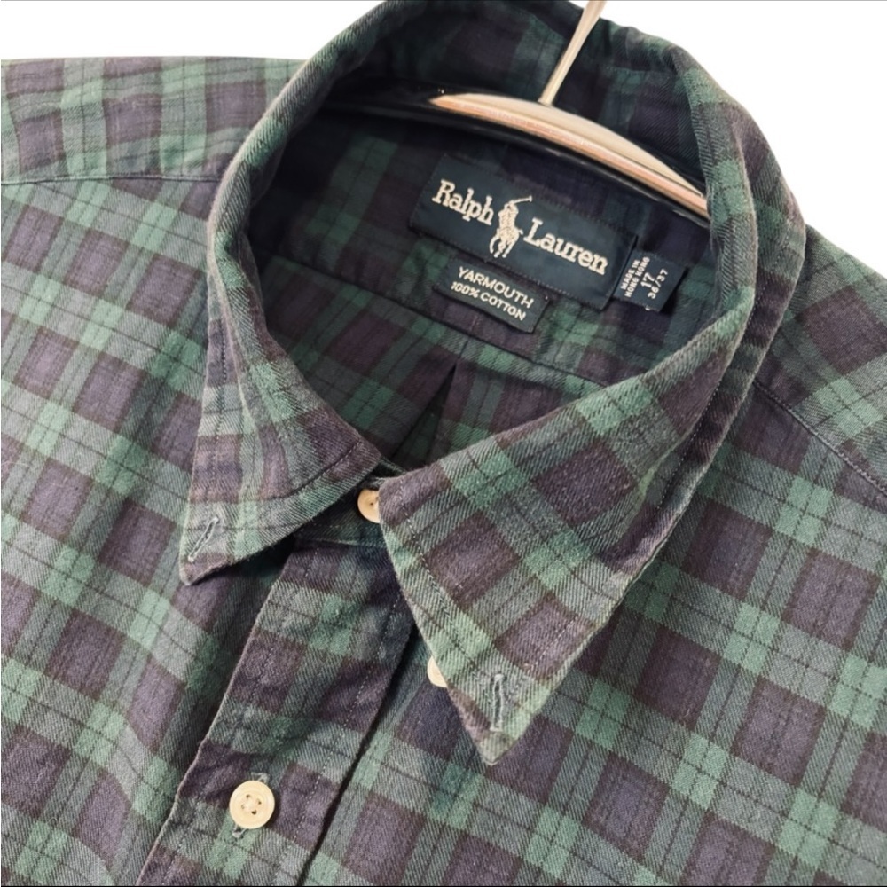 VINTAGE Ralph Lauren Yarmouth Men's Blue and Green Checkered Button Down Shirt - Picture 2 of 9